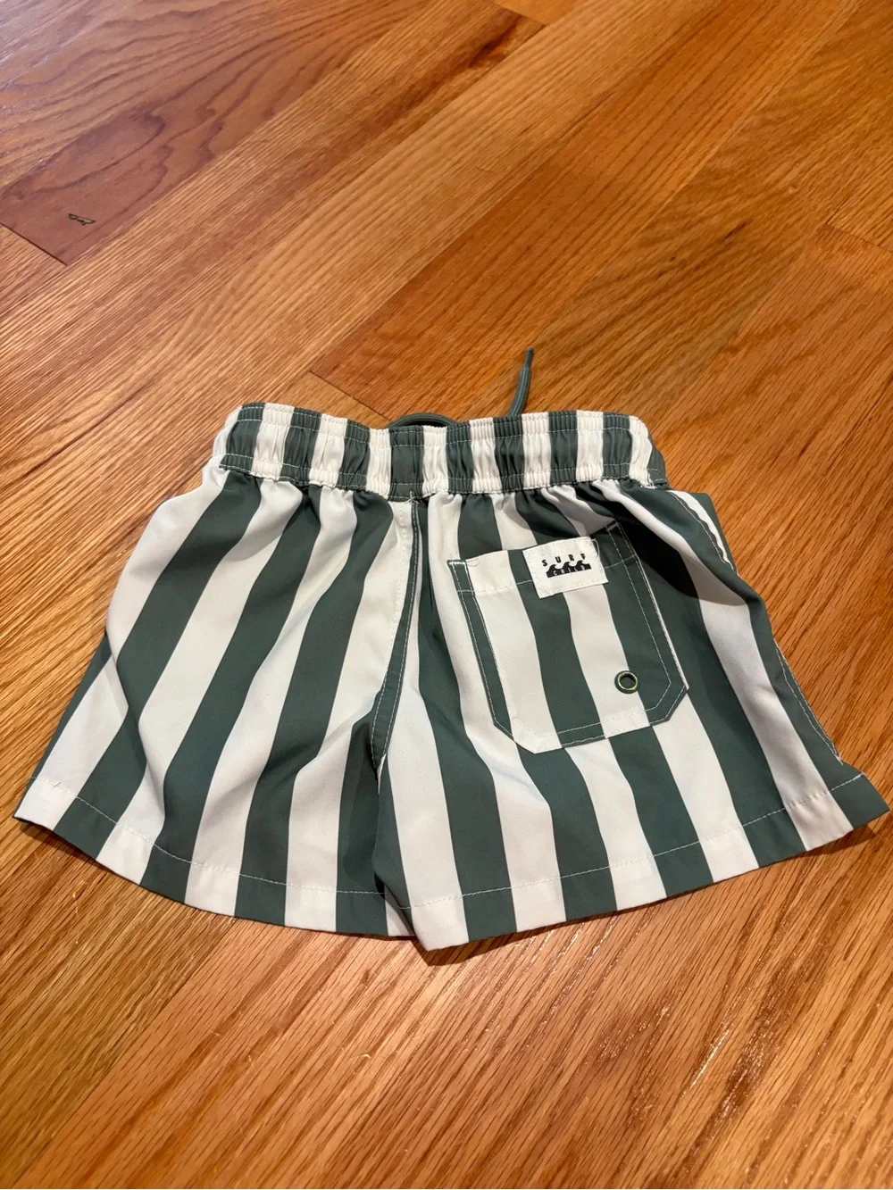 Cotton On Kids Green and White Striped Kids Swim Shorts